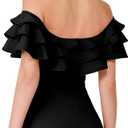 kate spade new york Women's Solid Ruffle One Piece (Black, M)