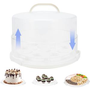 12 Inch Cake Carrier with Lid and Handle  Heavy-Duty Cake Container for Baking Events & Outdoor Trips | Adjustable Height,Portable Food Cake Carrier Storage Solution for Picnics & Camping (White)