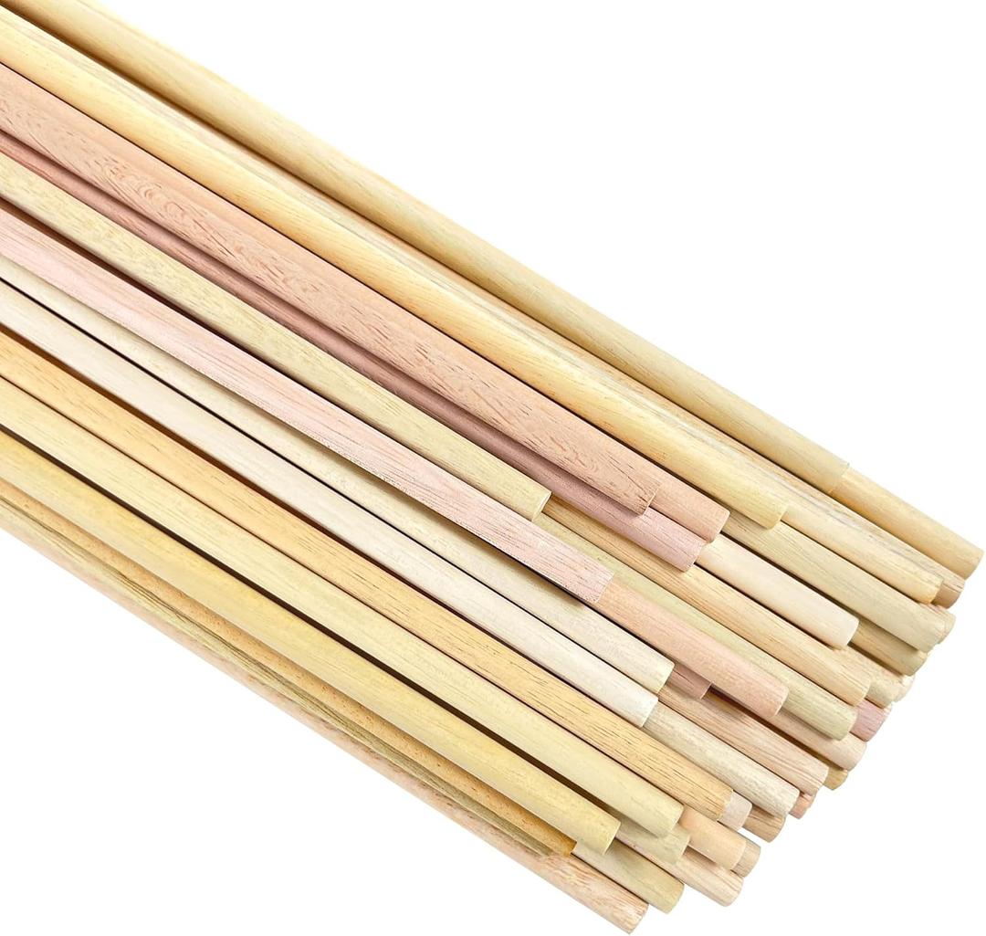 Wooden Dowel Rods 5/16 x 24 Inch Round Unfinished Hardwood Craft Sticks for DIY Lollipops Cake Support, 50 Pieces