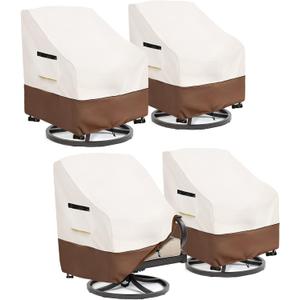 Patio Chair Covers 4 Pack,Swivel Lounge Chair Cover,Waterproof Heavy Duty Patio Furniture Covers for Outdoor Swivel Lounge Chair(35 W x 37 D x 38.5 H inches) Beige & Brown