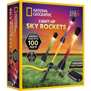 NATIONAL GEOGRAPHIC Air Rocket Toy  Ultimate LED Rocket Launcher for Kids, Jump and Launch The Light Up, Air Powered, Foam Tipped Rockets up to 100 Feet