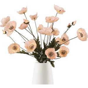 IPOPU Artificial Poppy Silk Flowers 6pcs Poppy Flowers Artificial Realistic Faux Flowers for Vase for Home Decor Indoor for Wedding Centerpieces Bridal Shower Party Decorations (Champagne)