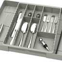 Fu Store Silverware Drawer Organizer DIY Customize Expandable Utensil Tray for Kitchen Upgraded Flatware Cutlery Holders Adjustable Plastic Tableware Storage for Spatula Spoons Forks Knives Light Gray