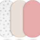 3-Pack Cotton Muslin Bassinet Sheets - Fitted Elastic Mattress Cover for Baby Boys & Girls, Breathable Bedside Bassinet Sheets Neutral Colors (Fits Oval & Rectangle Shape) (Pink)