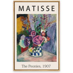 Gufro Peonies, 1907 Famous Paintings Wall Art - 16x24in Natural Framed Canvas Print, Waterproof, Indoor Home Decor for Living Room, Bed Room, Office (24L" x 16W", J1-Nature Framed)