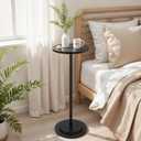 Premium Stone Round Drink Table,Heavy Duty Stone Base Top Pedestal,Cocktail Accent End Table for Living Room,Waterproof, Weighted Base Small Accent Side Table for Small Space Office,Black