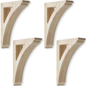 4 Pcs 1 3/4" W x 6 1/2" D x 9" H Traditional Wood Corbels Wooden Shelf Brackets Unfinished Paintable Solid Wooden Bracket for Doorway Countertops Home Shelves Cabinet Furniture Support