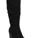 PiePieBuy Womens Faux Suede Knee High Boots Pointed Toe High Chunky Heel Side Zipper Party Dress Booties, Black, Size 6.5