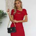Valiamcep Women's Summer Mini Dress Short Sleeve Square Neck Cut Out Sexy Ribbed Knit Fitted Casual Pencil Bodycon Dresses (Medium)