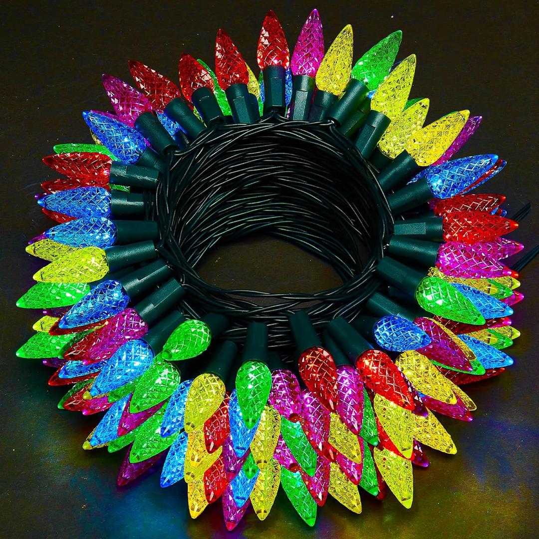 WBao Battery Operated Christmas Lights, 100 LED 34ft C6 String Lights with 8 Modes, Auto Timer, Waterproof for Indoor Outdoor Christmas Trees, Fence, Garlands, Stairs Xmas Decorations, Multicolor