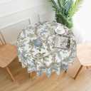 Blue Green Flower Bird Tablecloth 70 Inch Round Chinoiserie Floral Toile Table Cloth Spring Decorations Polyester Stain Resistance Round Table Cover for Party Picnic Kitchen Decor Outdoor