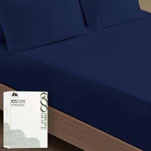 Mayfair Linen 100% Egyptian Cotton King Fitted Sheet Only - 600 Thread Count Fitted Sheet King Size, Luxuriously Soft, Cooling 16" Deep Pocket Bottom Sheets, Sateen Weave, Hotel Quality - Navy Blue