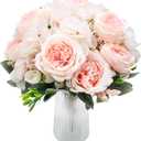 Peonies Artificial Flowers, 4 Packs Simulated Silk Peonies Flowers Fake, Mixed Pink Peonies Flowers Bouquet for Centerpiece Table Wedding Party Home Decoration, Champagne White