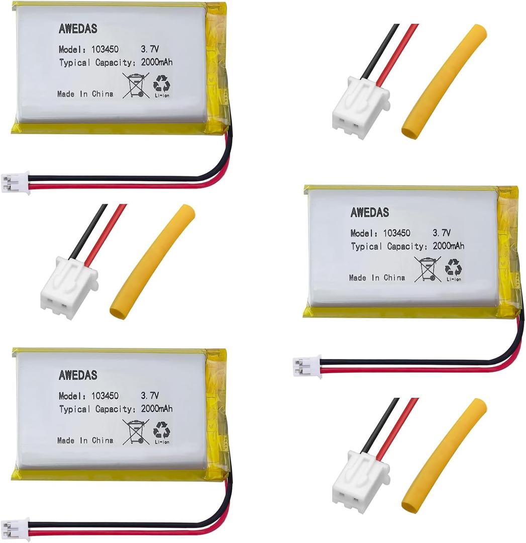 (3 Pack 103450 Battery 103450 Lipo Battery 103450 3.7v 2000mah Lipo Polymer Lithium Compatible for Multiple Device 103450 Replacement Batteries with PH 2.54 & PH 2.0 JST Connector and Tool