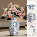 2 Pcs Blue and White Vintage Vase Chinoiserie Floral Vase 9.5'', 6'' Rustic Ceramic Vases for Home Decors, Living Room, Bookshelf, Office, Grand Millennial Decor, Chinoiserie Decors