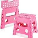 Dyforce Non-Slip Folding Step Stool - 13 inch Height Heavy Duty Foldable Stool for Adults Kids, Plastic Step Stool Camping Stepping Stool - Pink