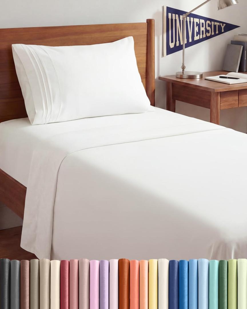 Twin XL Size 3 Piece Sheet Set - Comfy Breathable & Cooling Sheets - Hotel Luxury Bed Sheets for Women & Men - Deep Pocket, Easy-Fit, Extra Soft and Wrinkle Free - Antique White Oeko-Tex Bed Sheets
