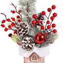 Small Christmas Tree Tabletop Artificial Mini Christmas Tree Decorations with Holiday Ornaments Red Berry Pine Cone Greenery for Home Indoor Fireplace Mantel Xmas Decor (Cabin-Snow)