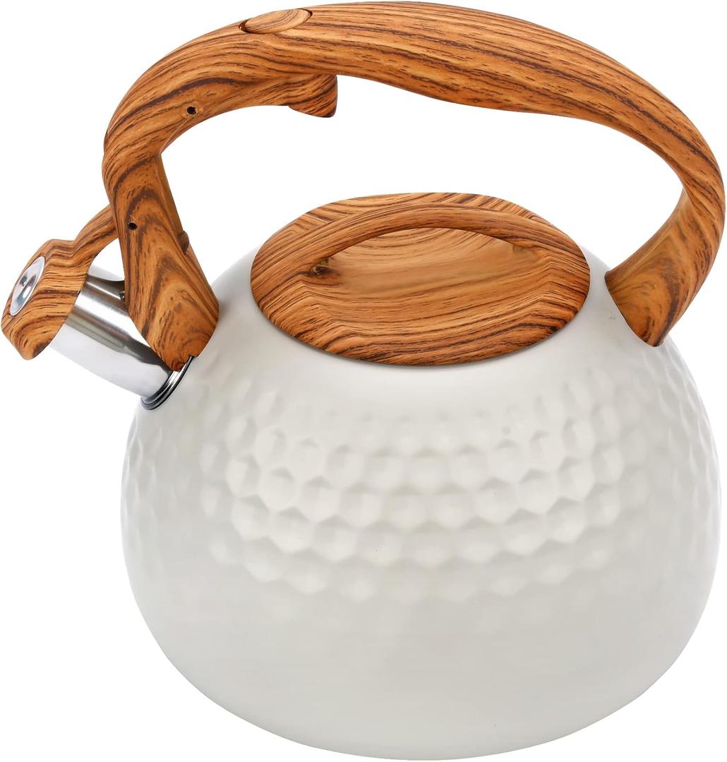 Foedo Tea pot, 3.2Qt Whistling Tea Kettle Stovetop, Convenient switch/heatresistant handle, coffee, tea, milk teapots, Gas Electric Applicable (cream)