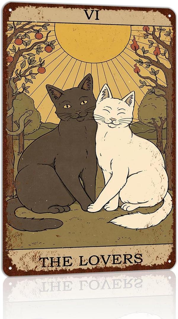 Vintage Cat Tin Sign Retro Card Metal Sign Poster Wall Art Decor Bathroom Dorm Room Home Decor - Lovers