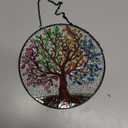 Tuitessine Big Size Tree of Life Stained Glass Suncatcher Four Season Theme Colorful Leaves Wall Window Hanging Ornament Hand-Painted Glass Panel Gift for Women Christmas Thanksgiving Gift 7.9 × 7.9”