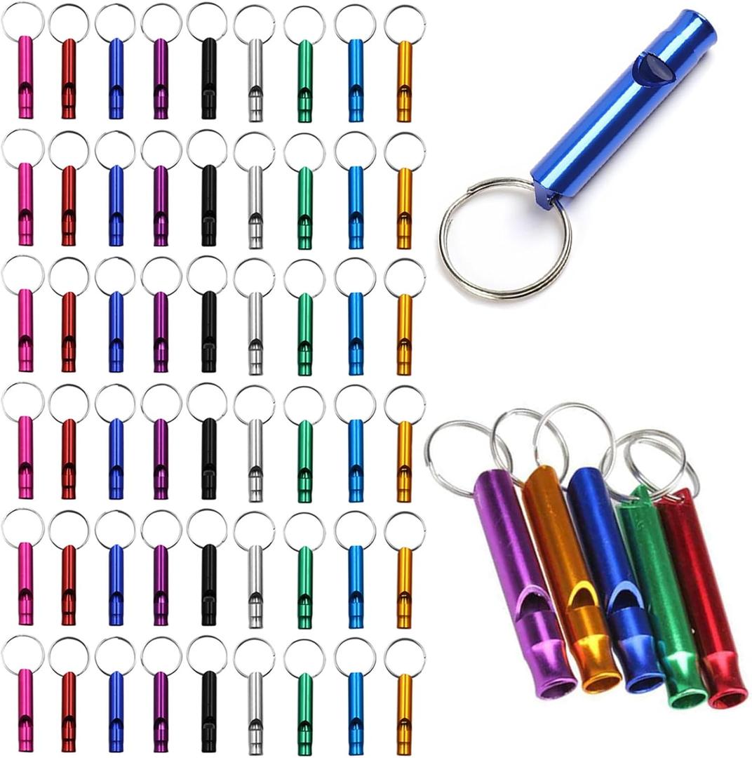 Tergy 50-100 Pieces Emergency Whistle with Keychain Aluminum Survival Whistle Key Chain for Camping Hiking Boating Hunting Fishing