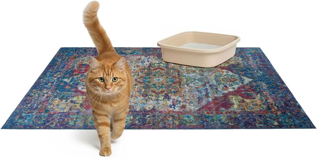 Lovewag Cat Litter Mat 2 Pack - Large 36x48 Machine Washable Easy Clean Non-Slip Waterproof Trapping Mats for Cats - Bohemian Jewel