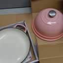 Dutch Oven for Bread Baking,6 Quart Enamel Bread Oven for Sourdough,10.5"Bread Oven with Lid,Bread Pans for Homemade Bread,Pink Thick Enamel Bread Pan-with Silicone Baking Mat&Recipe,Gifts for Family