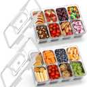 2 Pack Snackle Box Container with 8 Removable Stainless Steel Containers  Clear Divided Serving Snack Tray with Lid & Handle  Leak-Proof for Wet/Dry Food  Perfect for Parties, Travel, Office