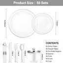 Bestluck 350PCS Clear Plastic Plates with Silver Trim for 50 Guests, Disposable Dinnerware Set for Party & Wedding, Includes 100 Plastic Plates, 50 Pre Rolled Napkins with Silver Silverware, 50 Cups