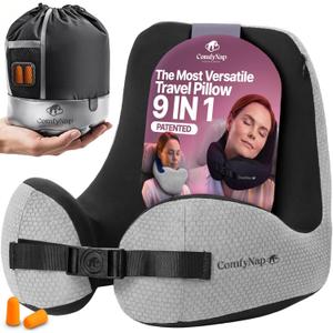 ComfyNap Versatile Travel Neck Pillow for Airplane [Patented], 9 Positions in 3 Techniques, Plane Pillow with Pure Memory Foam, Travel Pillow with HeadRest Flight Sleep, Travel Essential - Moon