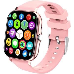 Smart Watch, 1.81" Upgraded Full Touchscreen Smart Watch for Android iPhones with Heart Rate Blood Pressure Monitor, Multiple Sports Fitness Tracker with Smart Watches for Women Men (Pink)