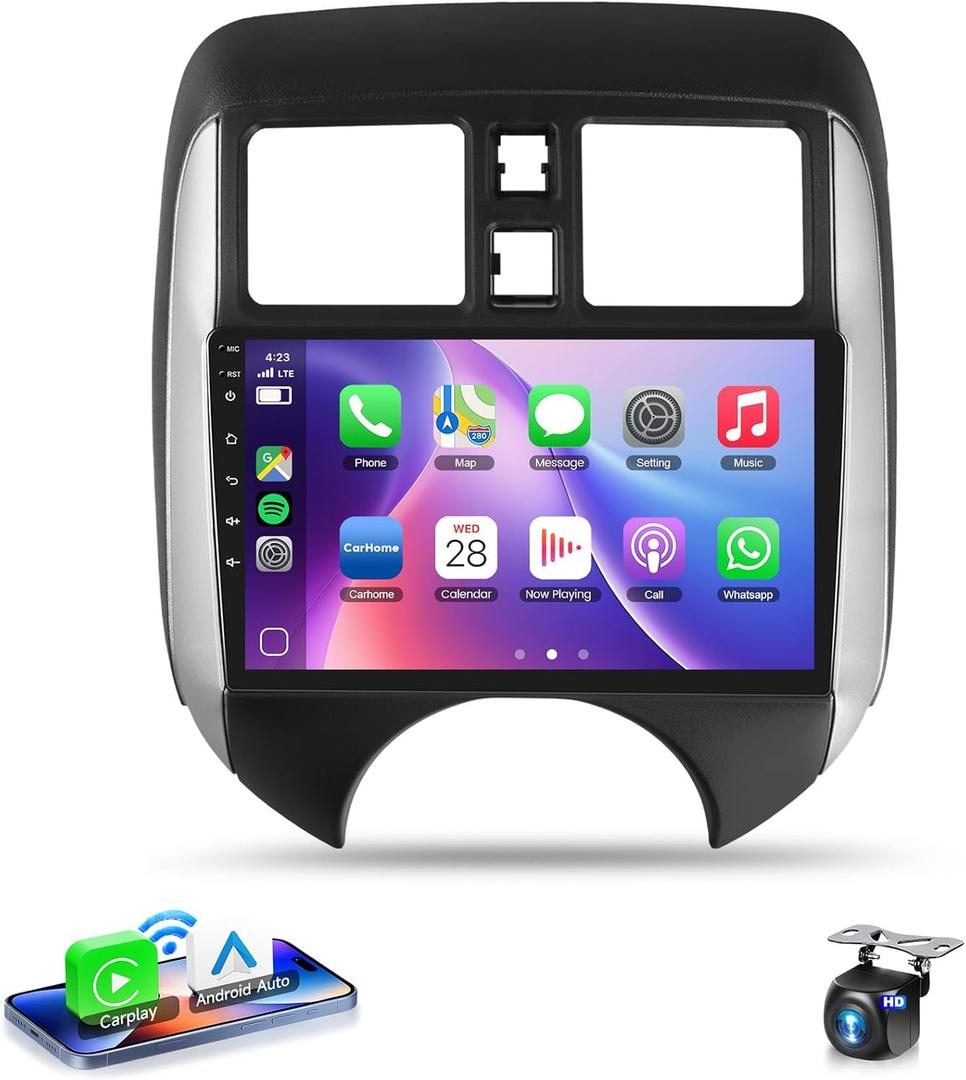 4G+64G for Nissan Versa Note 2014-2018 Android Car Radio Stereo with Wireless CarPlay Android Auto,9 inch IPS Touchscreen Car Stereo Bluetooth5.0, GPS, WiFi, SWC,59UI,32EQ AI DSP+HD Backup Camera