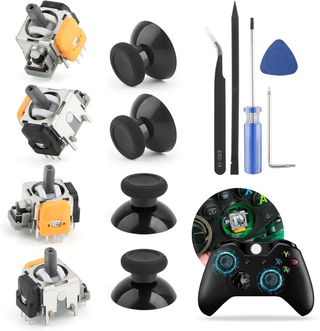 4Pack Joysticks for XboxOne S/X Hall Effect Joystick Replacement for Xbox One/One S 3D Analog Sensor Module Thumb Stick Controller Accessories Parts with Repair Tools