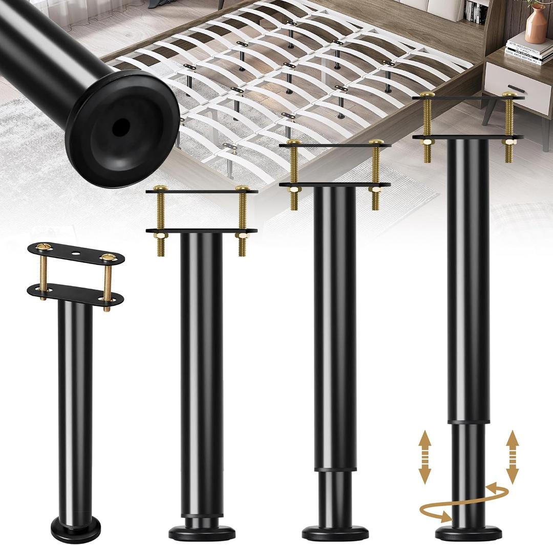 4Pcs Metal Adjustable Height Center Support Leg For Bed Frame, Bed Support Legs For Wood Slats, Under Bed Frame Support Legs Replacement, Bed Reinforcement Kit For Wooden Frame, Height 9.8" To 16.5"