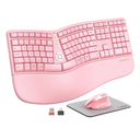 MEETION Ergonomic Keyboard and Mouse, 2.4G USB Wireless Split Keyboard with Soft Palm Rest, 4 DPI Adjustable Vertical Mouse, Full Size Rechargeable Windows/Mac/Computer/Laptop, Pink