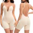 Slimers Backless Shapewear Tummy Control: Low Back Plunge Shapewear Bodysuit - Slimming Built-In Bra Full Body shaper Woman (Large, Beige)