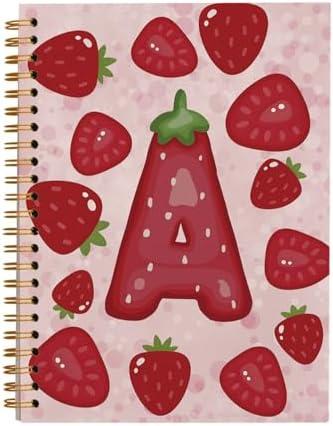 Rusenbao Cute Personalized Strawberry Notebook Journal, Custom Initial Notebook for School Women Girls, Customized Gifts, Monogrammed Gifts for Women, Spiral Notebook 5.5 x 8.3(Letter L)