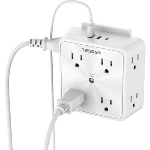 Surge Protector 8 Outlet Extender, TESSAN Multi Outlet Splitter with 3 USB Wall Charger (1 USB C Port), 3-Sided Multiple Plug Power Strip 1700J, Charging Station for Home Office Dorm Room
