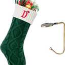 Christmas Stockings with Initials, Letter D Embroidered Xmas Stocking, 18" Large Monogram Knitted Xmas Stocking, Christmas Party Fireplace Family Hanging Stocking Decoration 1Pcs Green-White