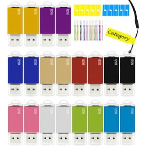 8GB FAT32 USB Flash Drive 20 Pack Nicepicten Bulk USB 2.0 Thumb Drives 20Pack Metal Jump Zip Drive Memory Stick Pendrive Memoria USB 8 GB with 20PCS Lanyard Label - Mixcolor 20 X 8GB Flash Drives (1Count (20PCAK))