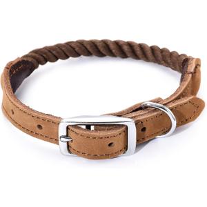 Mile High Life Rope Dog Collar | Durable Braided Cotton Rope Collars | Genuine Leather Collar w Metal Pin Buckle | Classic Puppy Collars for Dog (Dark Brown) (Small (Pack of 1), Dark Brown)
