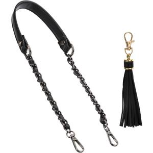 PATIKIL Purse Chain Strap, 24 Inch Leather Chain Straps Purse Strap Replacement Flat Chain Strap with Tassel for Shoulder Crossbody Bag Handbag Woman, Black