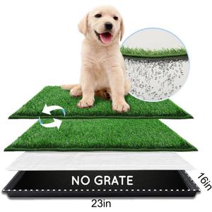 HQ4US Dog Grass Pad with Tray, Odor Free Grass Pee Pad for Dog Litter Box | Small Dog Potty Tray No Grate, Artificial Grass Fast Drainage, Hemmed Edge, Realistic, Fake Grass for Indoor Balcony, Size: S(No Grate) - 22" x 14" for Dog＜19'' Length