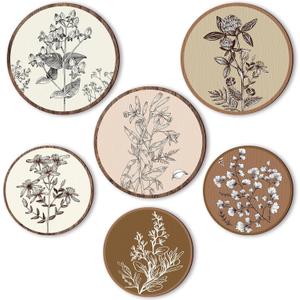 Barydat 6 Pieces Boho Plant Wall Art Decor Wooden Boho Farmhouse Rustic Bohemian Wall Hanging for Bedroom Living Room Office(Vivid Round,8 Inch, 10 Inch)