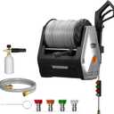 Giraffe Tools Wall Mounted Pressure Washer Plus with Upgraded 1800W Motor, Max 2900 PSI, 2.2 GPM Electric Power Washer with 100ft Retractable Pressure Hose for Car, Automatic Rewind, Any Length Lock (Light Silver)