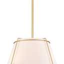 Cone Pendant Light Fixture with Metal Lantern Fabric Drum Shade 16" White and Gold Chandeliers for Kitchen Dining Room Living Room Bedroom