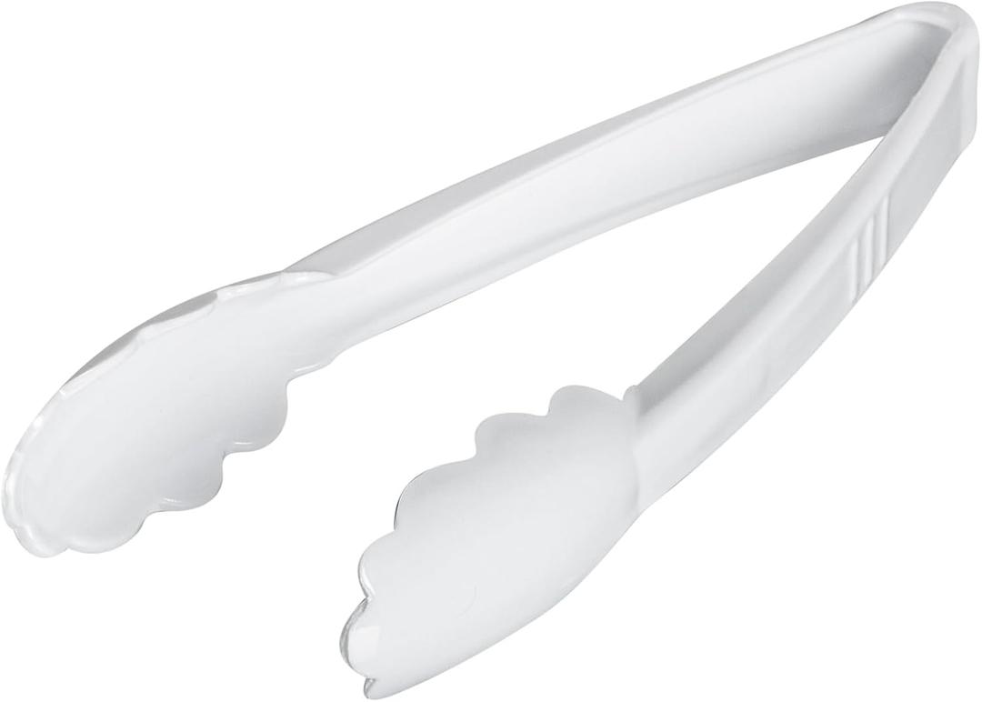Restaurantware Tongs 100 Pack Of 9 Heavy-Duty Plastic Kitchen Tongs with Long Handles and Scalloped Edges Disposable White Serving Utensils for Catered Events, Weddings, or Buffets and Restaurants