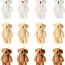 KUDES 12Pcs 6CM Mini Joint Teddy Bear Stuffed Animal Plush Toys Wedding Gift Box Doll Toy for Birthday Cake Wedding Decorations Party Favors Supplies Bag Charm DIY Accessory