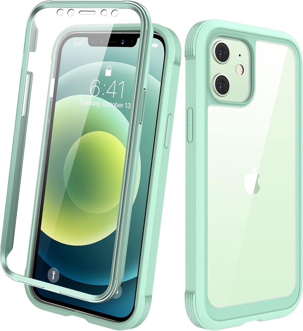 Diaclara Designed for iPhone 12/12 Pro Case, Full Body Rugged with Built-in Touch Sensitive Anti-Scratch Screen Protector, Soft TPU Bumper for iPhone 12/12 Pro 6.1" (Pistachio Green)